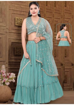 Pastel Blue Georgette Designer Lehenga